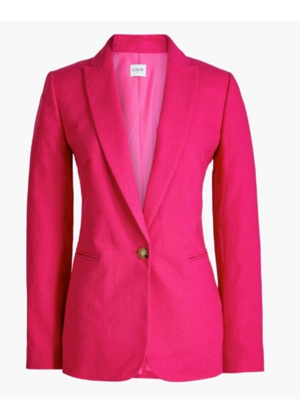 J. Crew Bright Pink Single-Button Blazer linen blend - Picture 3 of 7